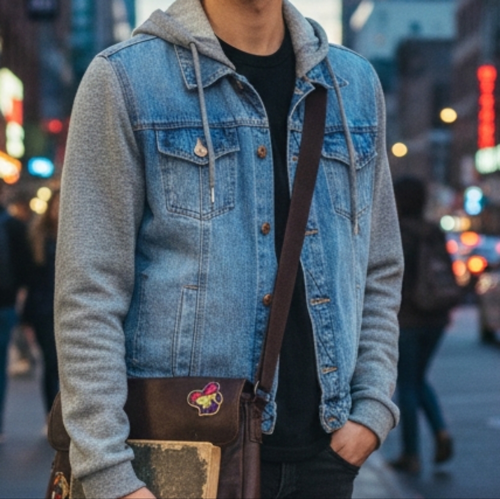 LEI Blue Denim Jean Jacket with Gray Sleeves